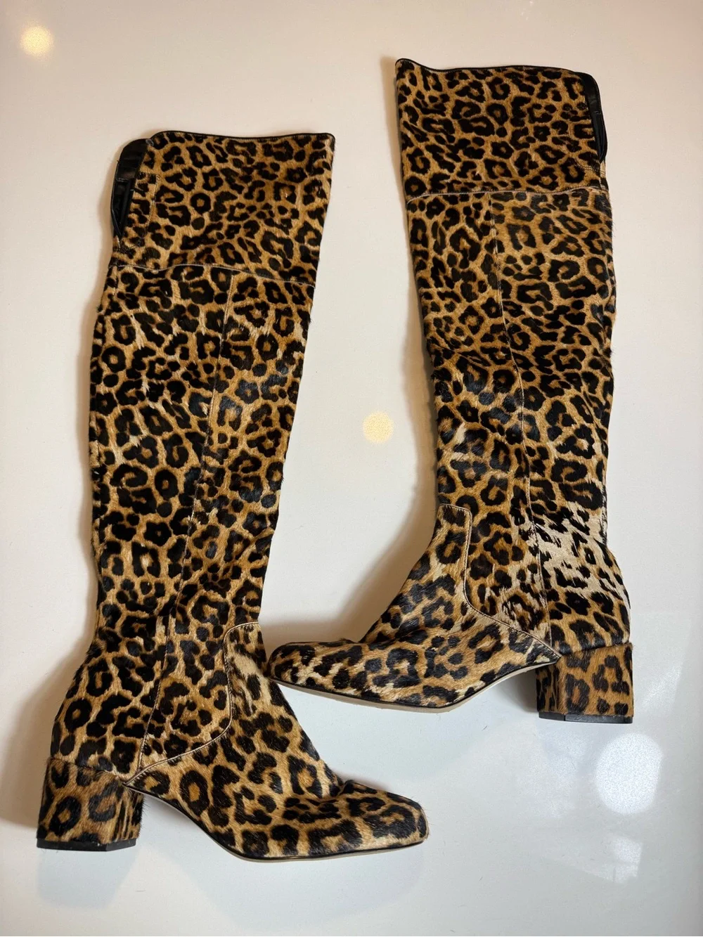Sam Edelman Elina Leopard Calf Hair Over The Knee Boots Women’s 8.5 Block Heel